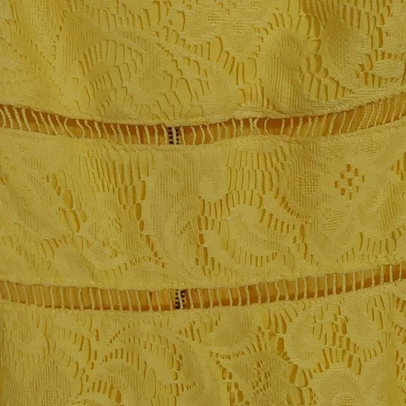bebop Yellow Lace Sundress - Women sz Lg Laser-cut detail to waistline Lined EUC - Picture 3 of 6